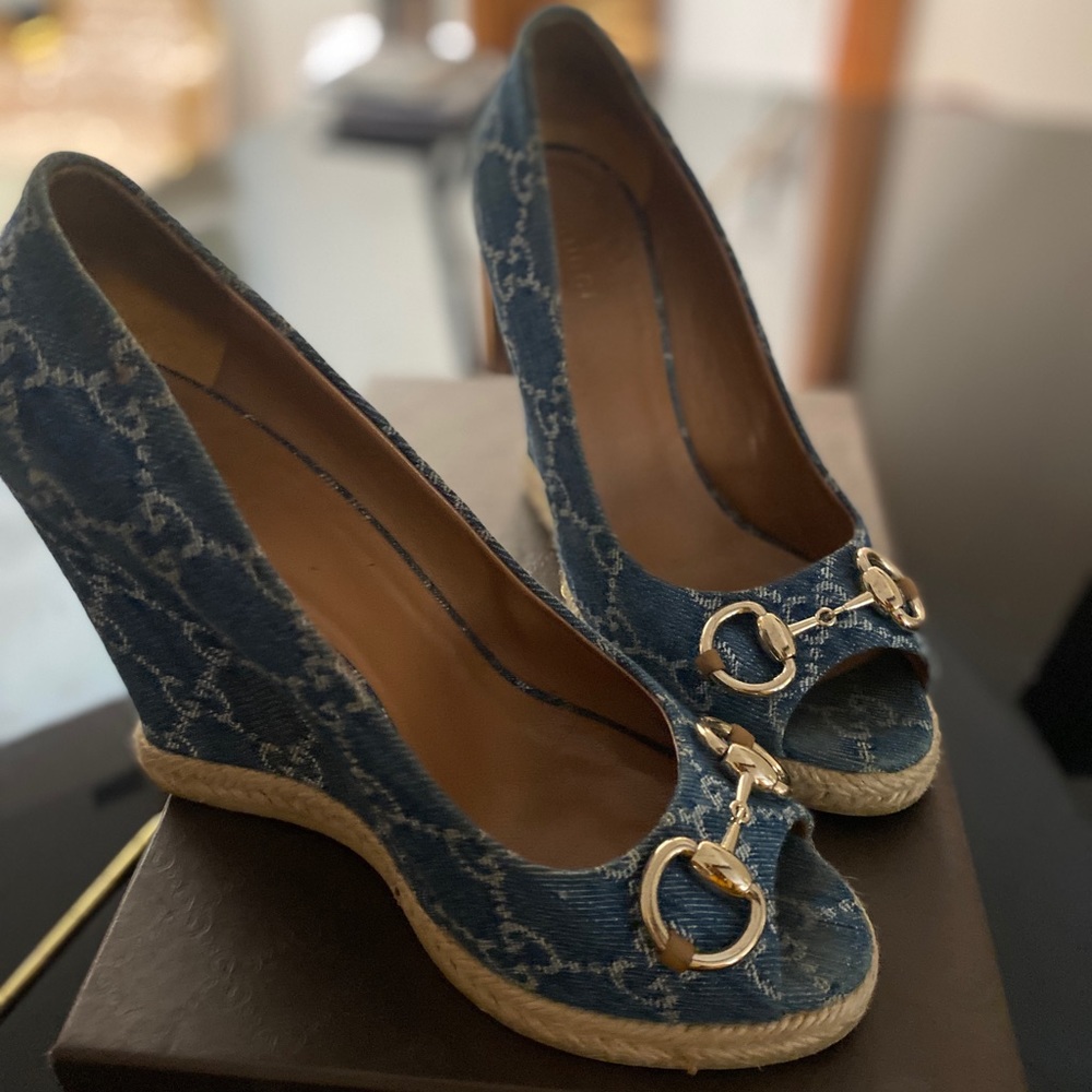 Denim Gucci Wedges